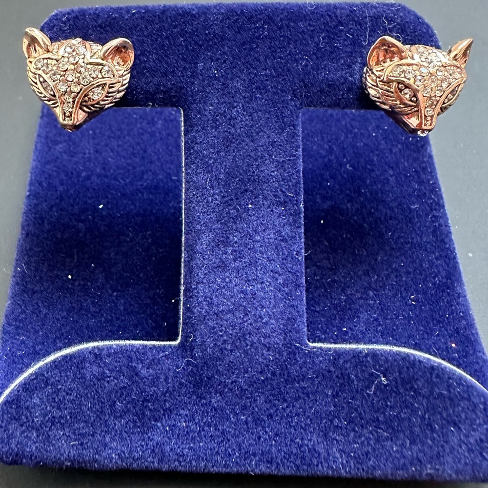 Fossil Fox head studs rose gold and clear crystals